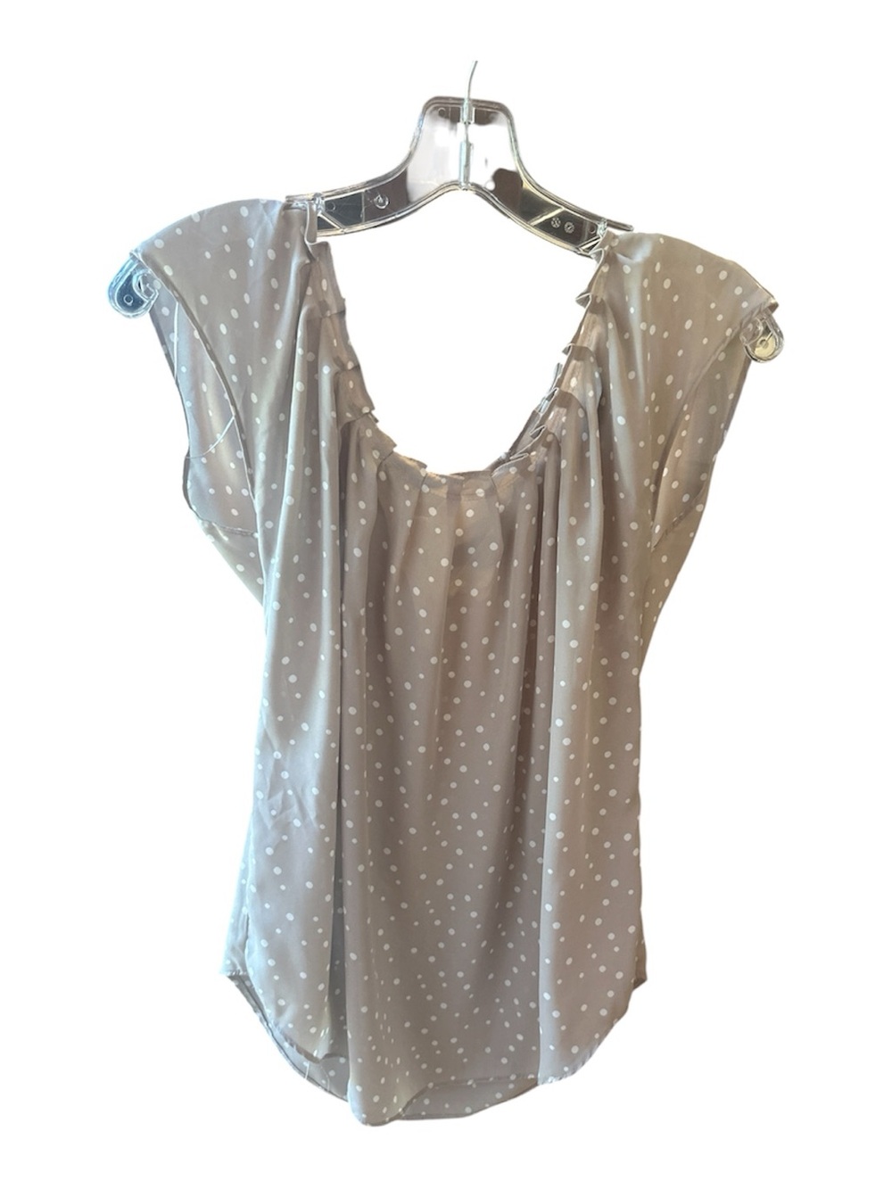 LC Lauren Conrad Taupe Polka Dot Cap-Sleeve Blouse